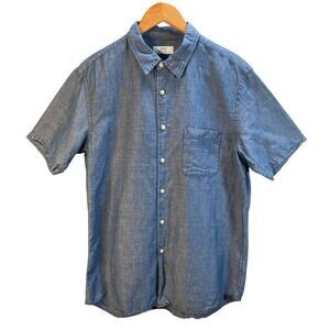 Uniqlo XL‎ Blue Chambray Linen Blend Short Sleeve Button Up Casual Shirt
